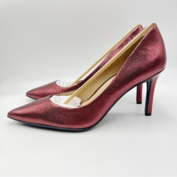 11N 11 NARROW WIDTH Naturalizer Womens Anna Metallic Cranberry Red Leather Heels - Picture 6 of 16